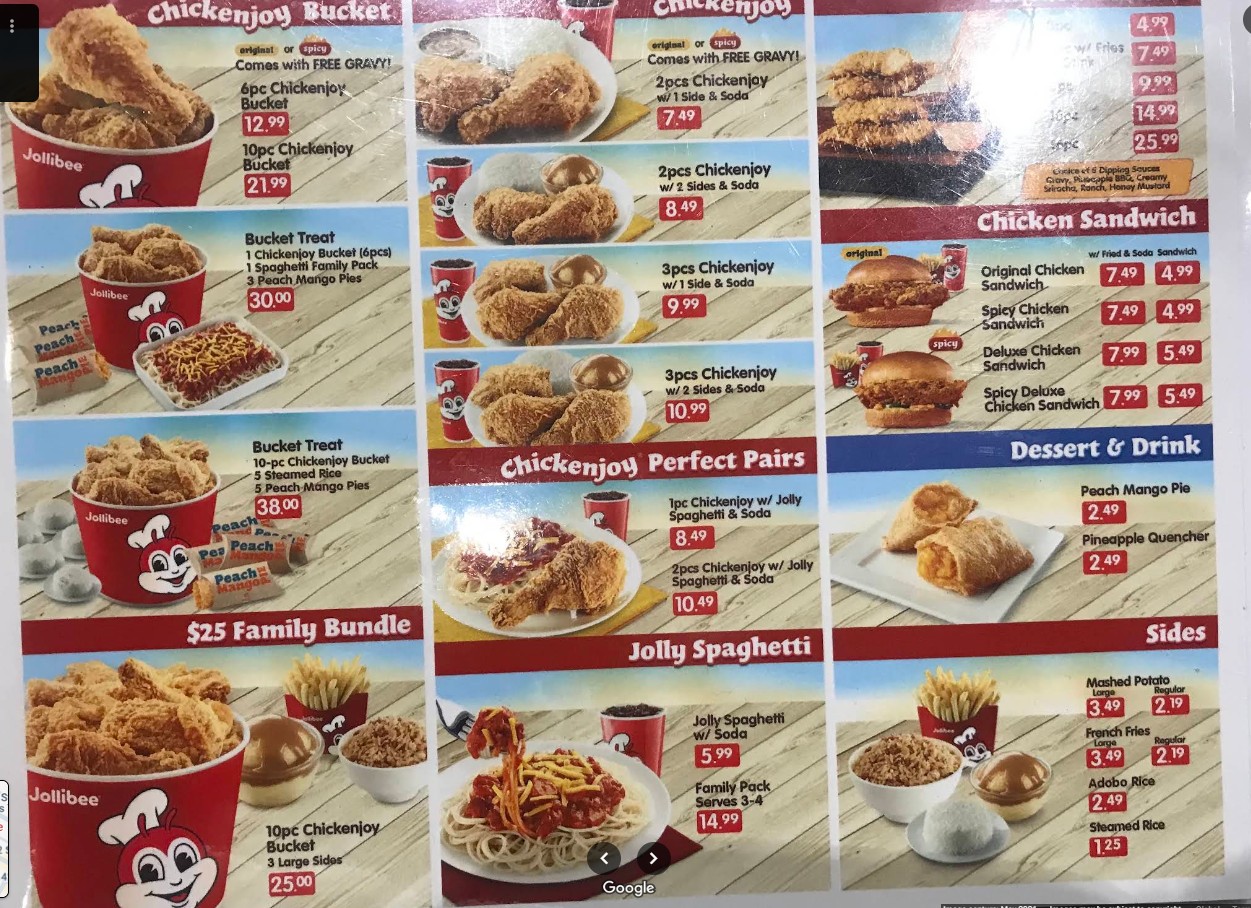 Jollibee Restaurant Menu | Famous Fried Chicken, Spaghetti & Burgers